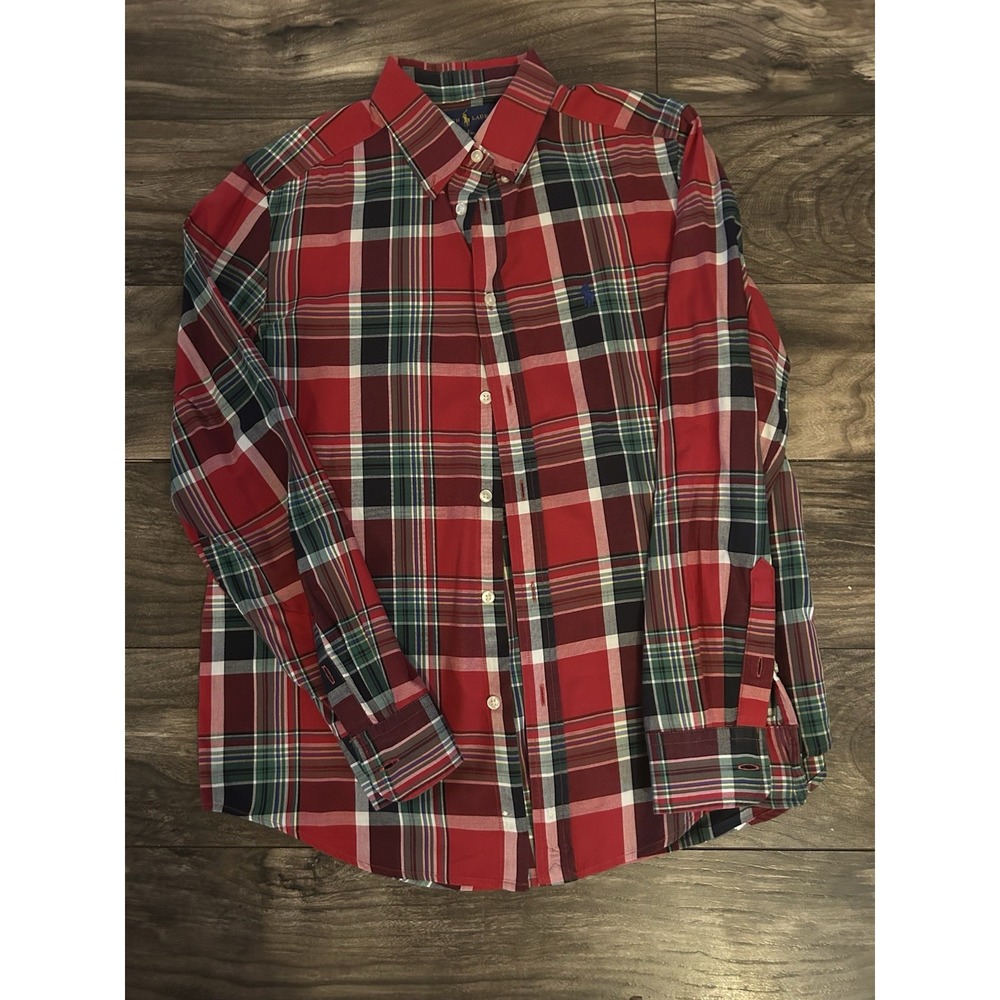Polo‎ Ralph Lauren Shirt Boys L 14-16 Red Check Button Up Long Sleeve Pony 522